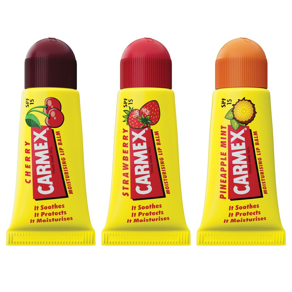 Moisturising Lip Balm Carmex Triplo Spf 15 Strawberry Pineapple Cherry 3 Pieces