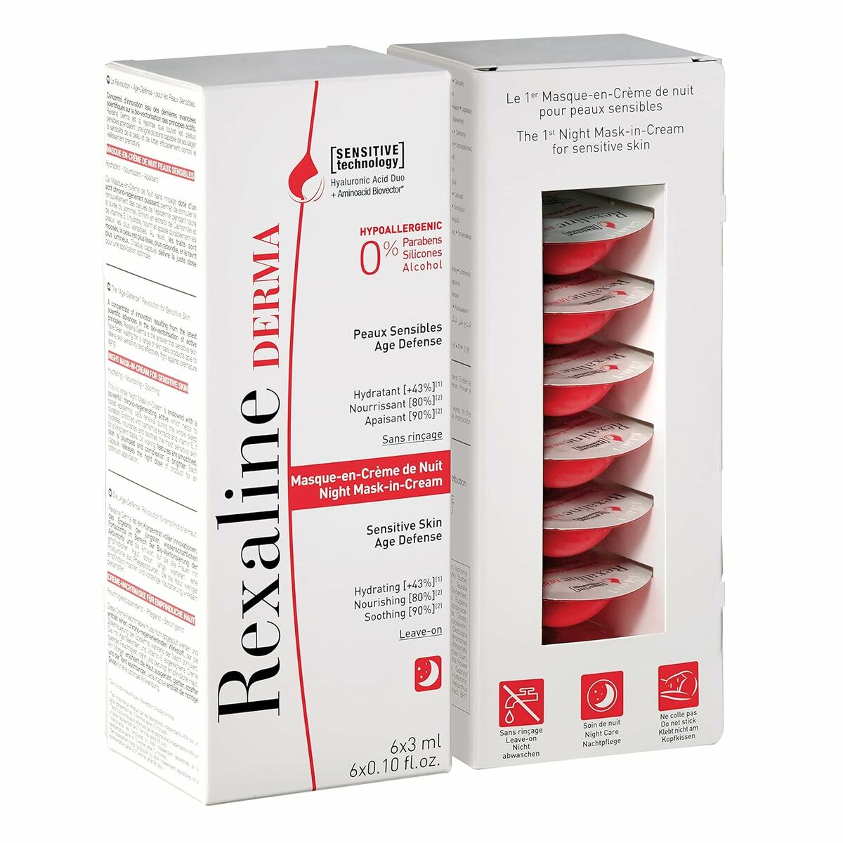 Moisturising Overnight Mask Rexaline Derma 3 ml 75 ml 3 ml x 6 Sensitive skin