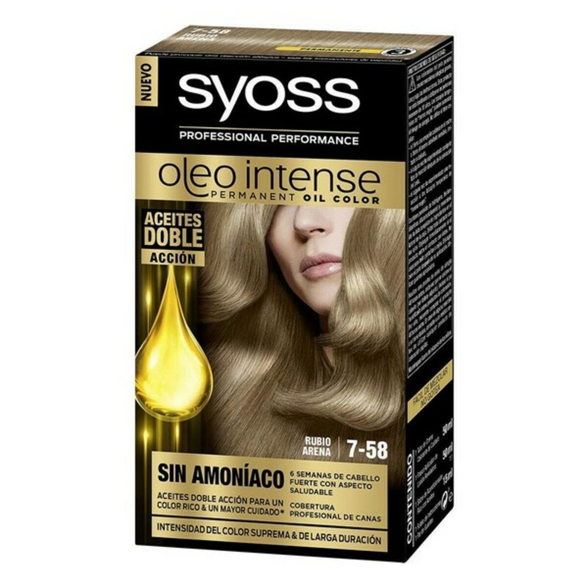 Permanent Dye Syoss Olio Intense Sand Blonde Nº 7,58 Platinum Blonde Nº 7.58-Rubio Arena
