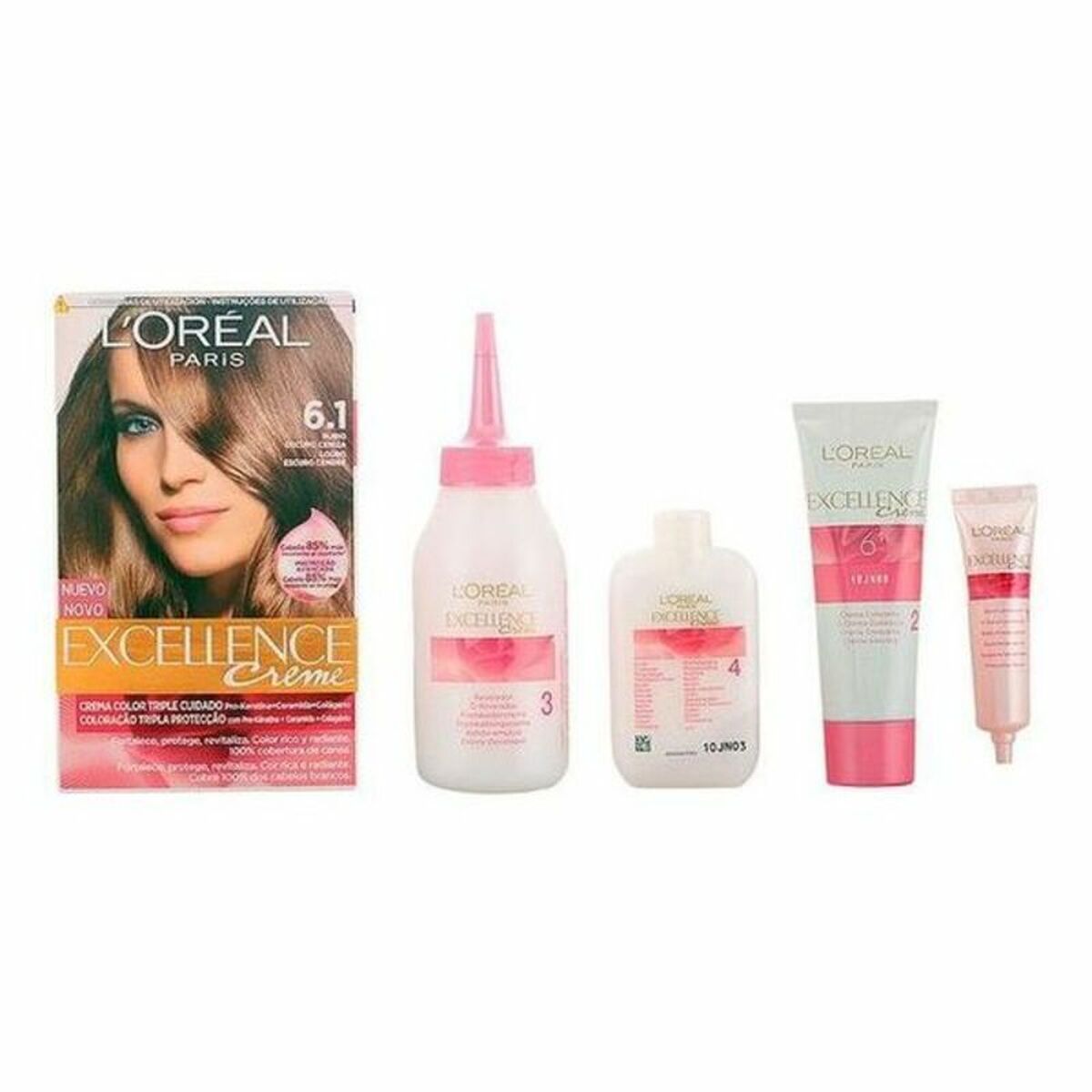 Permanent Dye L’Oreal Make Up Excellence Dark Ash Blonde Nº 6,1 Rubio Oscuro Ceniza Nº 6,1-Rubio Oscuro Ceniza 192 ml