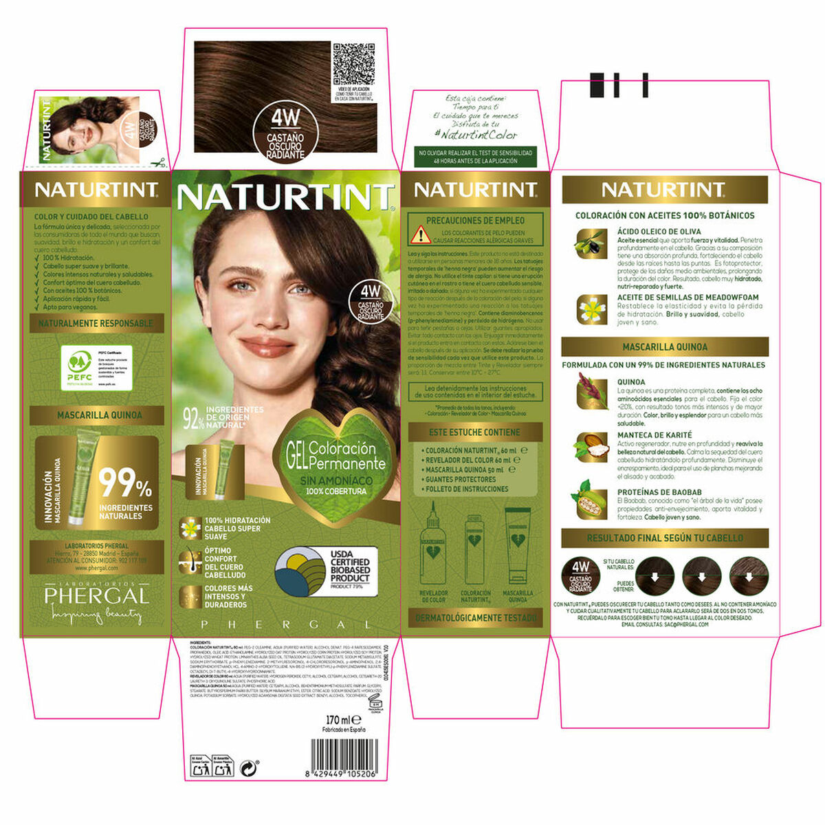 Permanent Dye Naturtint NATURTINT COLORACIÓN 4W-Castaño Oscuro Radiante 170 ml