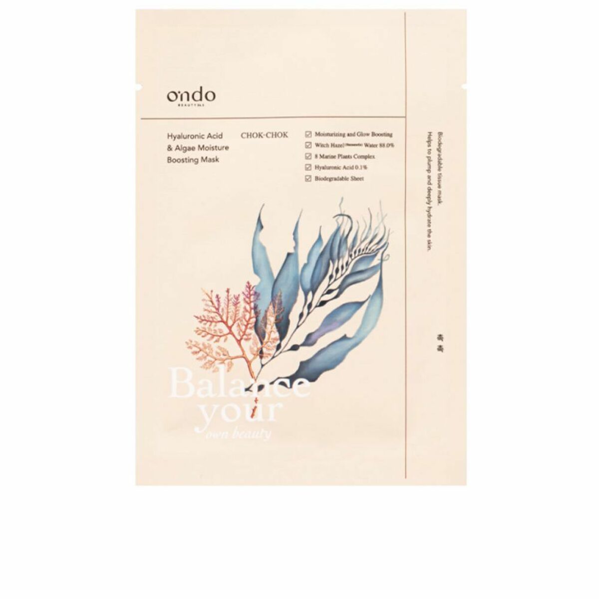 Hydrating Mask Ondo Beauty 36.5 HYALURONIC ACID & ALGAE MOISTURE 25 ml Hyaluronic Acid Marine algae